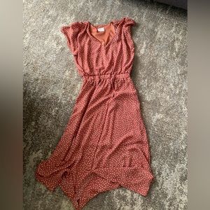 Peach dress with white polka dots